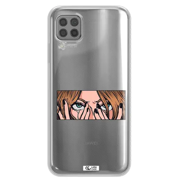 a cartoon of a woman holding her eyes Huawei P40 Lite Clear TPU Case
