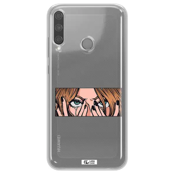 a cartoon of a woman holding her eyes Huawei P40 Lite E Clear TPU Case