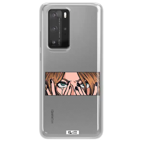 a cartoon of a woman holding her eyes Huawei P40 Pro Clear TPU Case