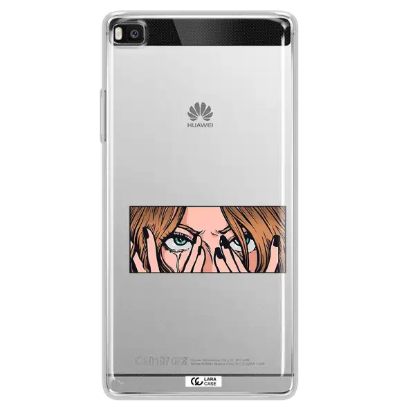a cartoon of a woman holding her eyes Huawei P8 Clear TPU Case