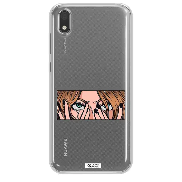 a cartoon of a woman holding her eyes Huawei Y5 2019 Clear TPU Case