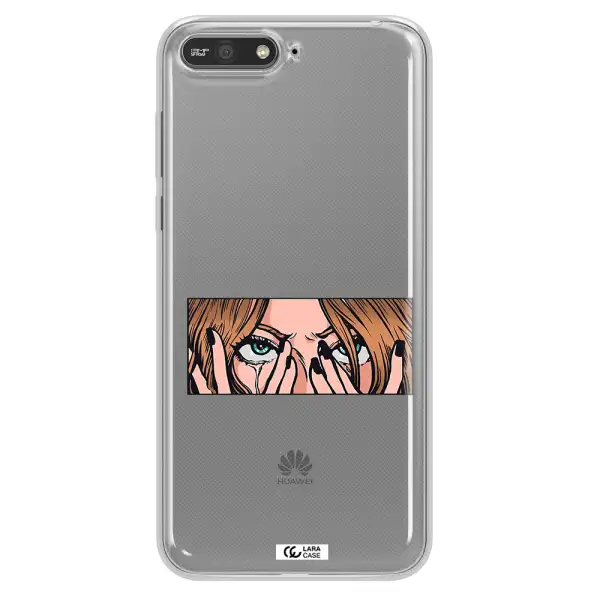a cartoon of a woman holding her eyes Huawei Y6 2018 Clear TPU Case