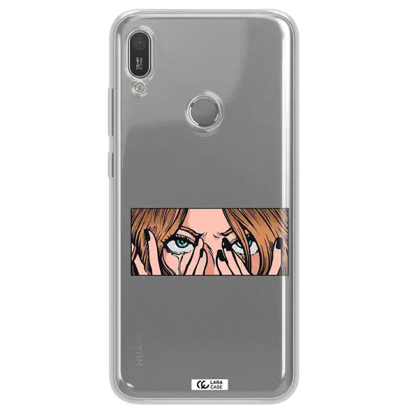 a cartoon of a woman holding her eyes Huawei Y6 2019 Clear TPU Case