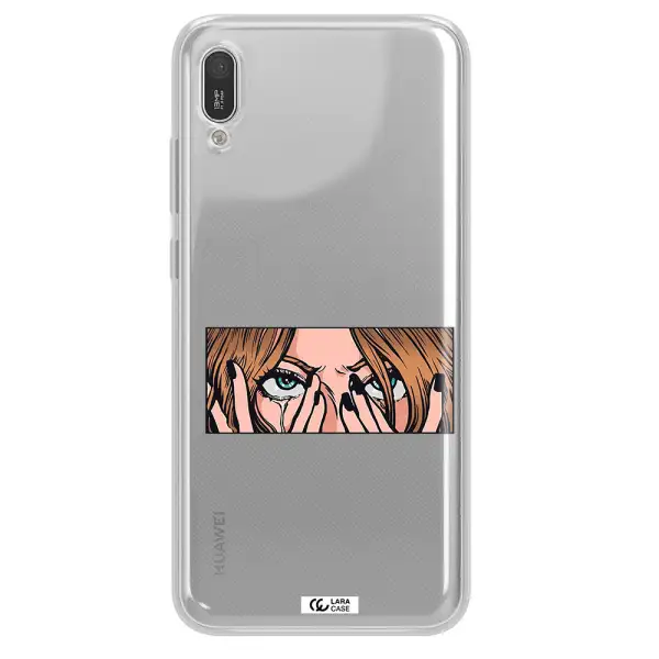a cartoon of a woman holding her eyes Huawei Y6 Pro 2019 Clear TPU Case