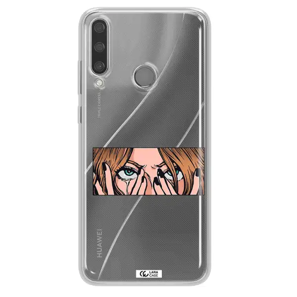 a cartoon of a woman holding her eyes Huawei Y6P Clear TPU Case