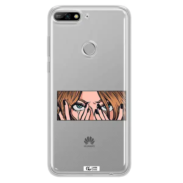 a cartoon of a woman holding her eyes Huawei Y7 2018 Clear TPU Case