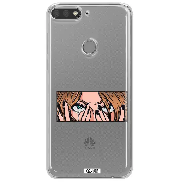 a cartoon of a woman holding her eyes Huawei Y7 Prime 2018 Clear TPU Case