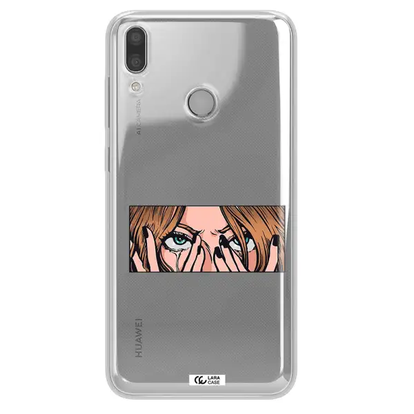 a cartoon of a woman holding her eyes Huawei Y9 2019 Clear TPU Case
