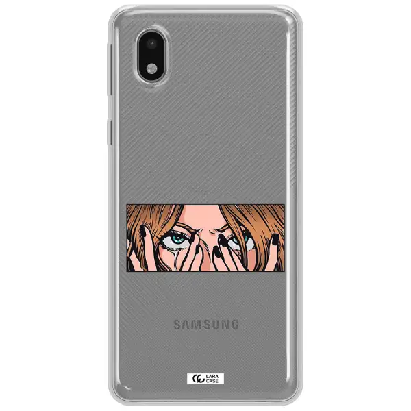 A Cartoon Of A Woman Holding Her Eyes Samsung A01 Core Clear Tpu Case