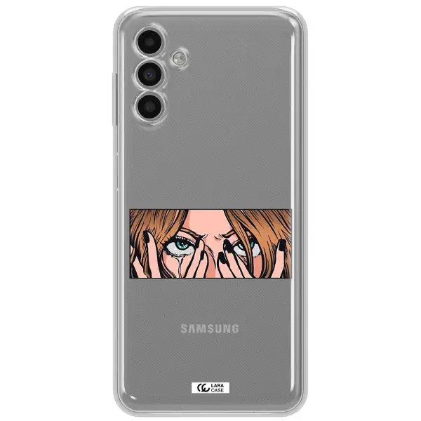 A Cartoon Of A Woman Holding Her Eyes Samsung A13 5G Clear Tpu Case