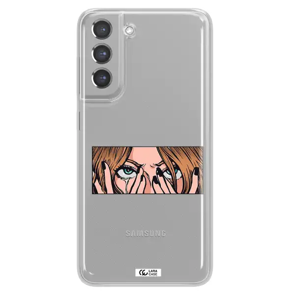 a cartoon of a woman holding her eyes Samsung A21 Fe Clear TPU Case
