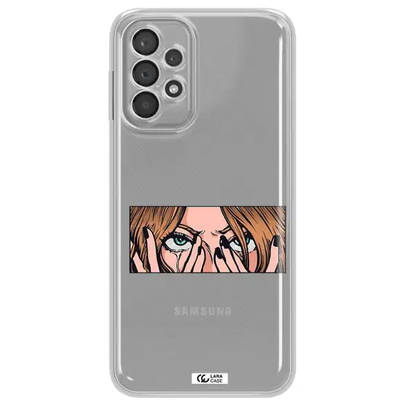 A Cartoon Of A Woman Holding Her Eyes Samsung A23 5G Clear Tpu Case