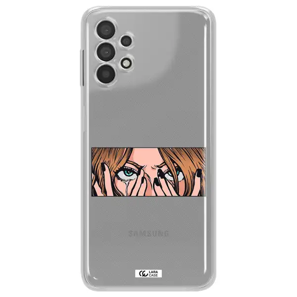 A Cartoon Of A Woman Holding Her Eyes Samsung A32 4G Clear Tpu Case