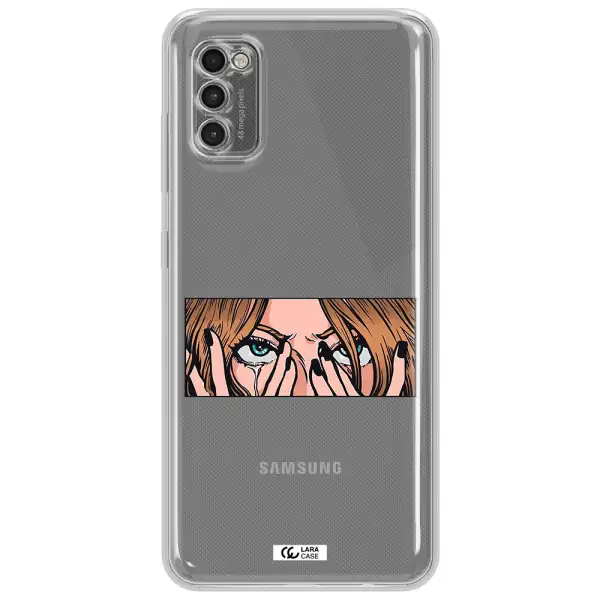 A Cartoon Of A Woman Holding Her Eyes Samsung A41 Clear Tpu Case