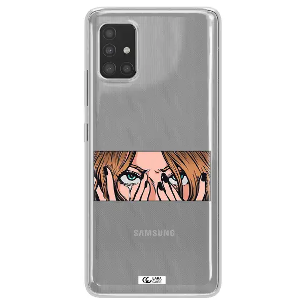 a cartoon of a woman holding her eyes Samsung A51 Clear TPU Case
