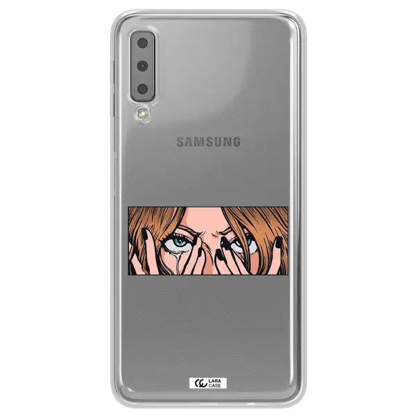 a cartoon of a woman holding her eyes Samsung A7 2018 Clear TPU Case