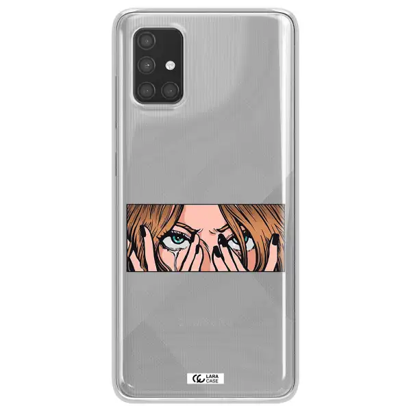 a cartoon of a woman holding her eyes Samsung A71 Clear TPU Case