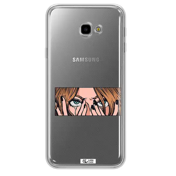 a cartoon of a woman holding her eyes Samsung J4 Plus Clear TPU Case