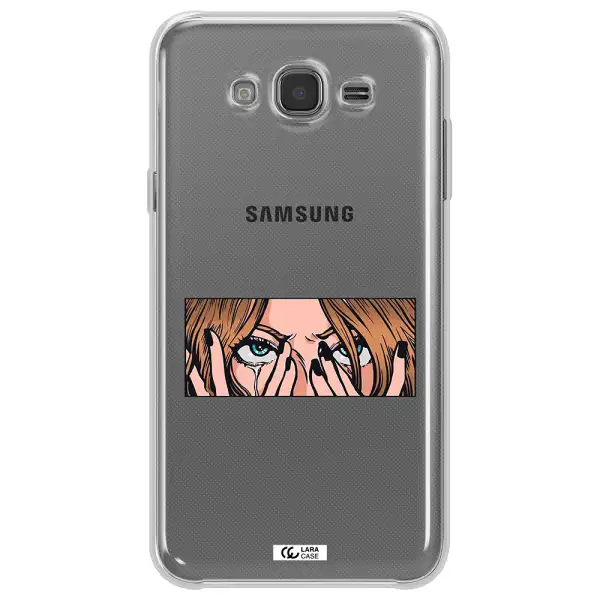 a cartoon of a woman holding her eyes Samsung J7 Clear TPU Case