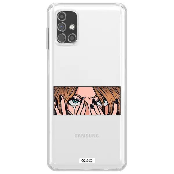 a cartoon of a woman holding her eyes Samsung M31S Clear TPU Case