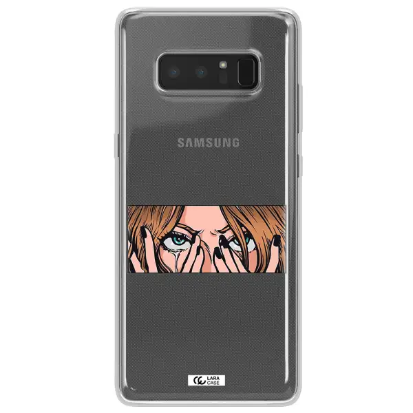 a cartoon of a woman holding her eyes Samsung Note 8 Clear TPU Case