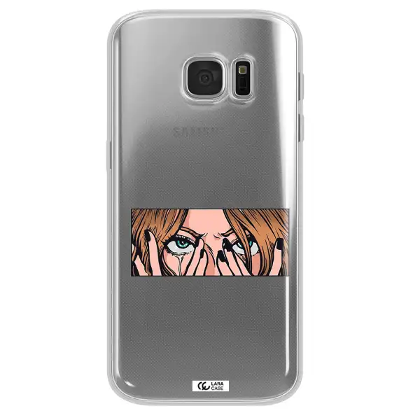 a cartoon of a woman holding her eyes Samsung S 7 Clear TPU Case