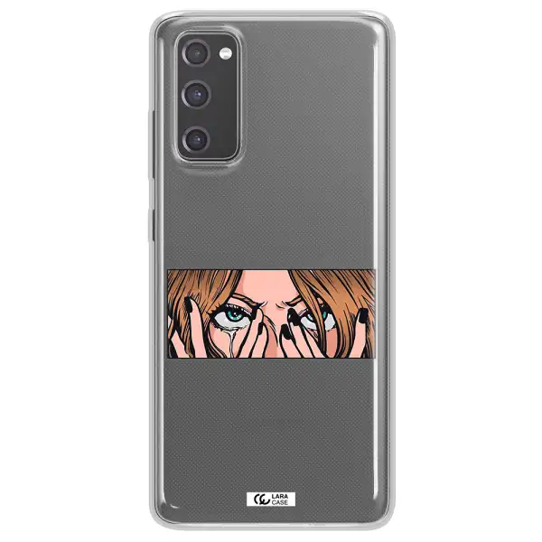 a cartoon of a woman holding her eyes Samsung S20 Fe Clear TPU Case