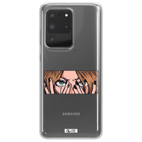 a cartoon of a woman holding her eyes Samsung S20 Ultra Clear TPU Case