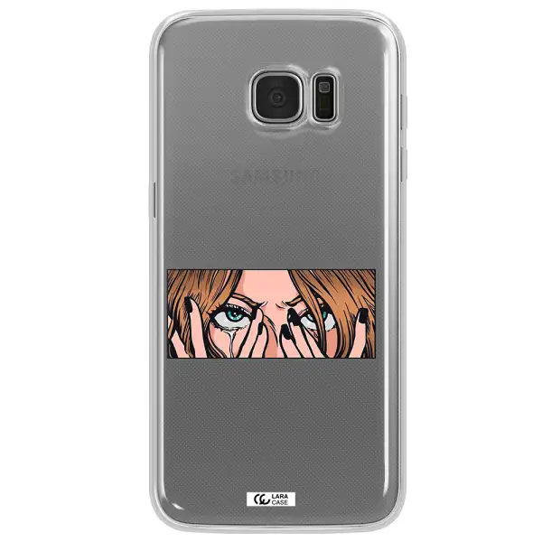 a cartoon of a woman holding her eyes Samsung S7 Edge Clear TPU Case