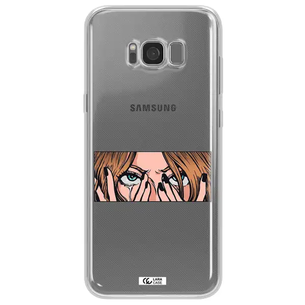a cartoon of a woman holding her eyes Samsung S8 Plus Clear TPU Case
