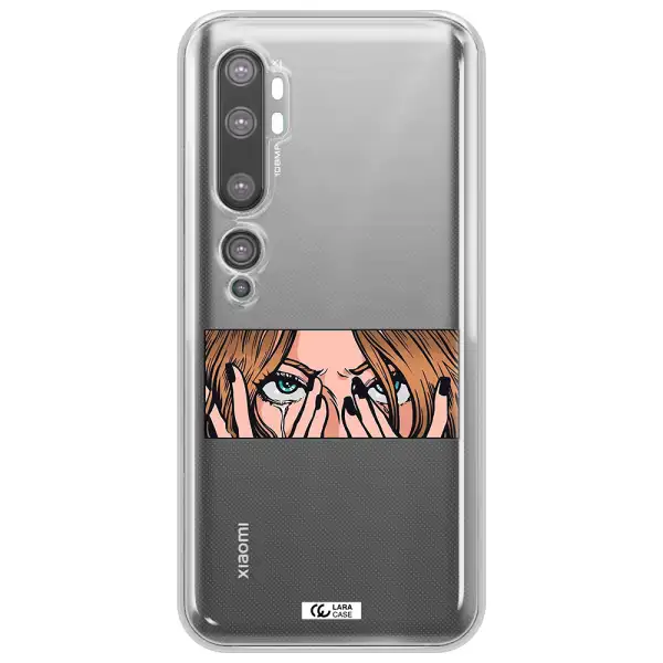 a cartoon of a woman holding her eyes Xiaomi Mi Note 10 Clear TPU Case