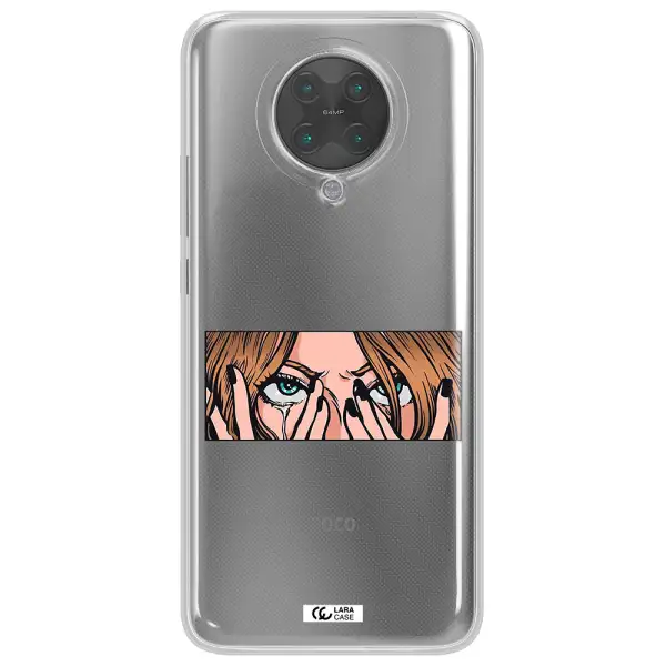 a cartoon of a woman holding her eyes Xiaomi Poco F2 Pro Clear TPU Case