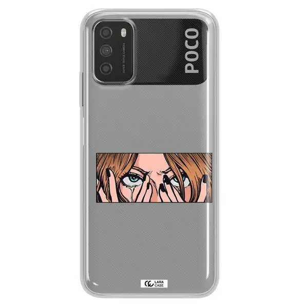 a cartoon of a woman holding her eyes Xiaomi Poco M3 Clear TPU Case