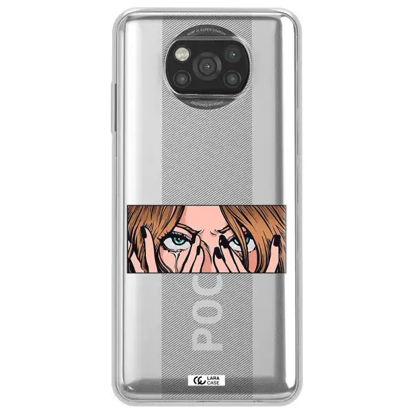 a cartoon of a woman holding her eyes Xiaomi Poco X3 Clear TPU Case