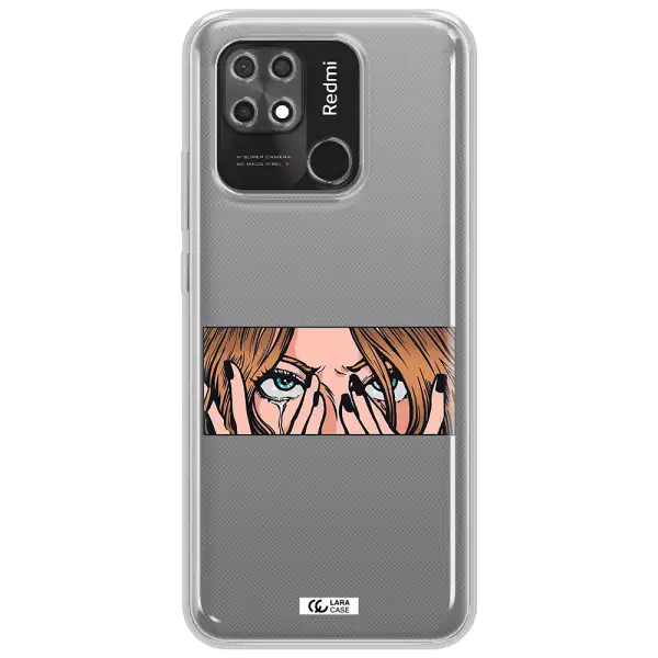 a cartoon of a woman holding her eyes Xiaomi Redmi 10C Clear TPU Case