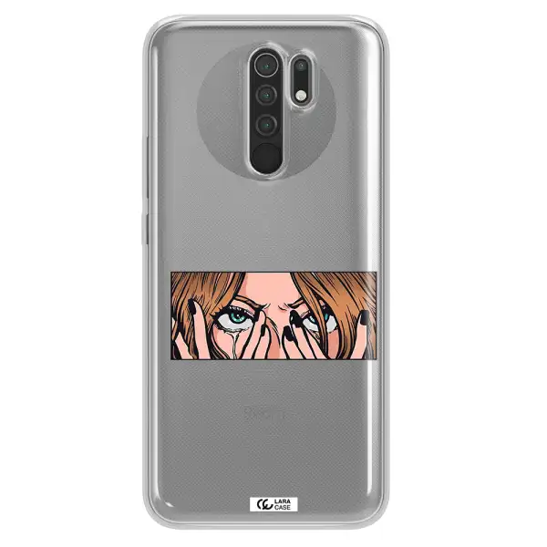 a cartoon of a woman holding her eyes Xiaomi Redmi 9 Clear TPU Case