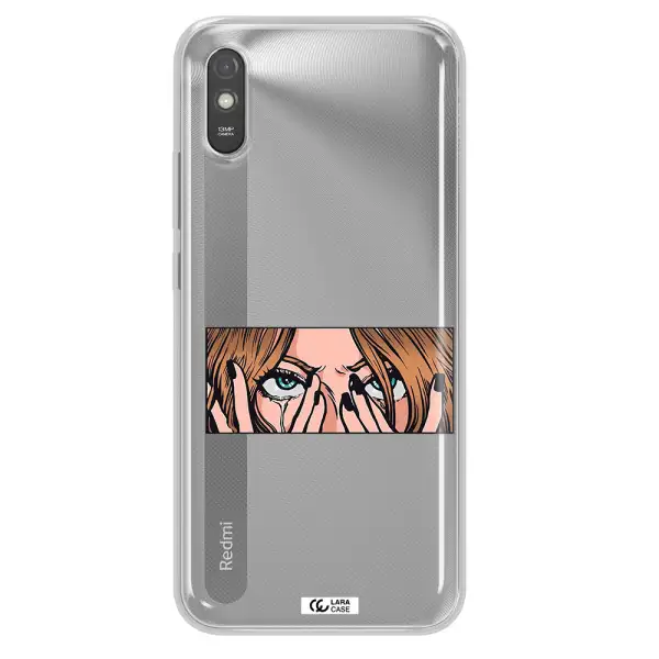 a cartoon of a woman holding her eyes Xiaomi Redmi 9A Clear TPU Case