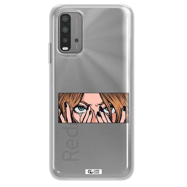 a cartoon of a woman holding her eyes Xiaomi Redmi 9T Clear TPU Case