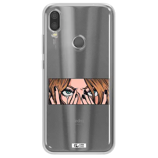 a cartoon of a woman holding her eyes Xiaomi Redmi Note 7 Clear TPU Case