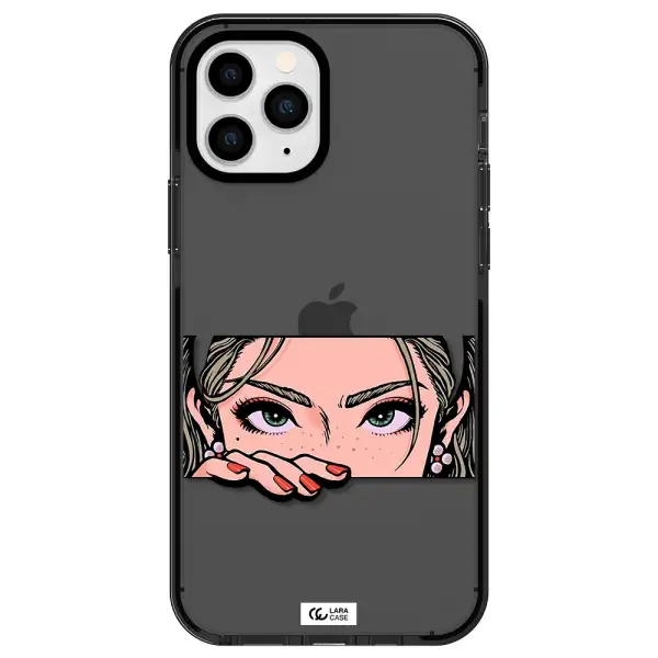 a cartoon of a woman's face Apple iPhone 11 pro max impact Smoke Black Case