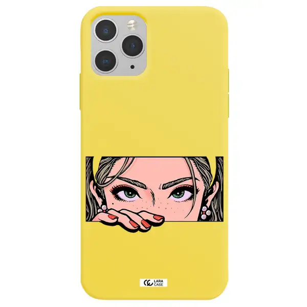 a cartoon of a woman's face Apple iPhone 11 pro Silicone canary yellow Case