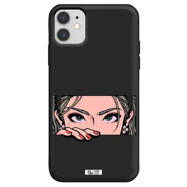 a cartoon of a woman's face Apple iPhone 11 Silicone black Case