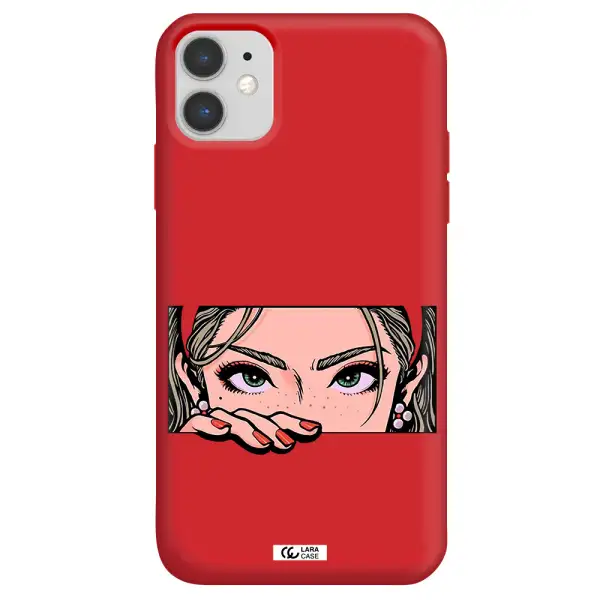 a cartoon of a woman's face Apple iPhone 11 Silicone Imperial Red Case