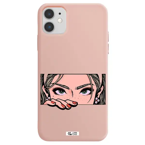 a cartoon of a woman's face Apple iPhone 11 Silicone pastel pink Case