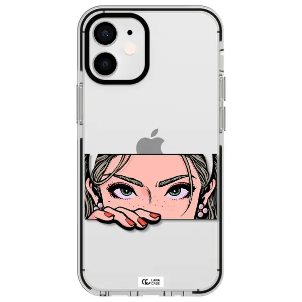 a cartoon of a woman's face Apple iPhone 12 mini impact black border Case