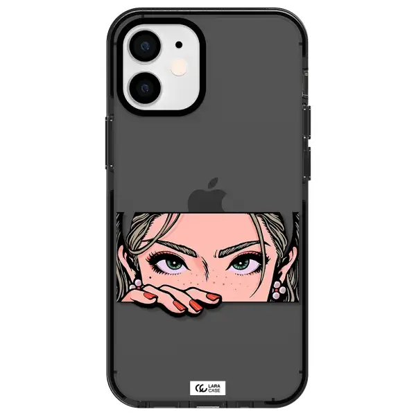 a cartoon of a woman's face Apple iPhone 12 mini impact Smoke Black Case
