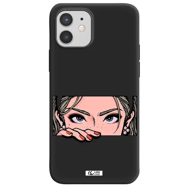 a cartoon of a woman's face Apple iPhone 12 mini Silicone black Case