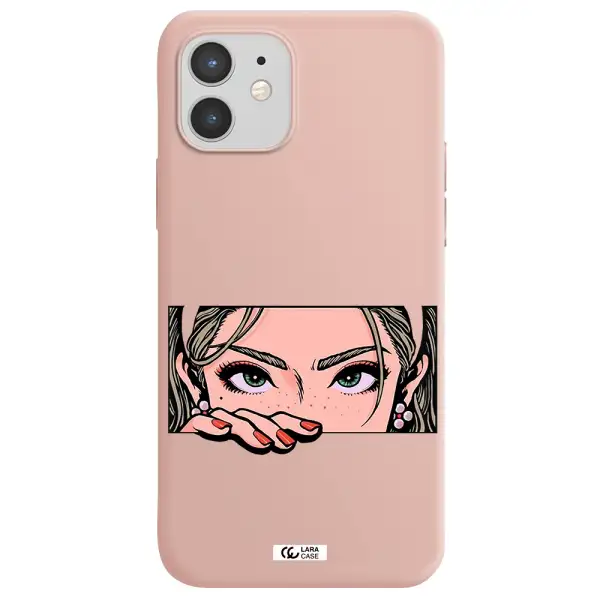 a cartoon of a woman's face Apple iPhone 12 mini Silicone pastel pink Case