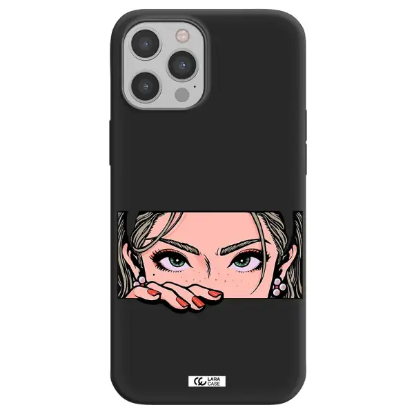 a cartoon of a woman's face Apple iPhone 12 pro max Silicone black Case