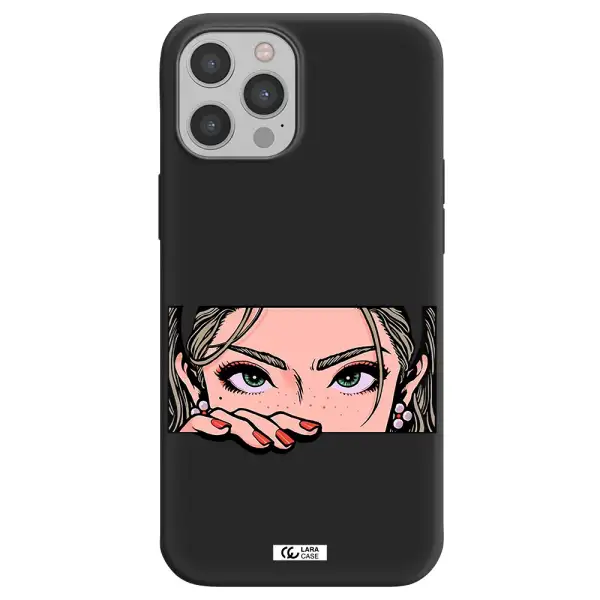 a cartoon of a woman's face Apple iPhone 12 pro Silicone black Case